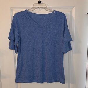 Blue V-Neck Ruffle Sleeve Women's Top